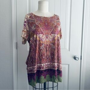 Soft Surroundings Luciana Top XL Paisley Print Blouse Scalloped Hem Large Pink